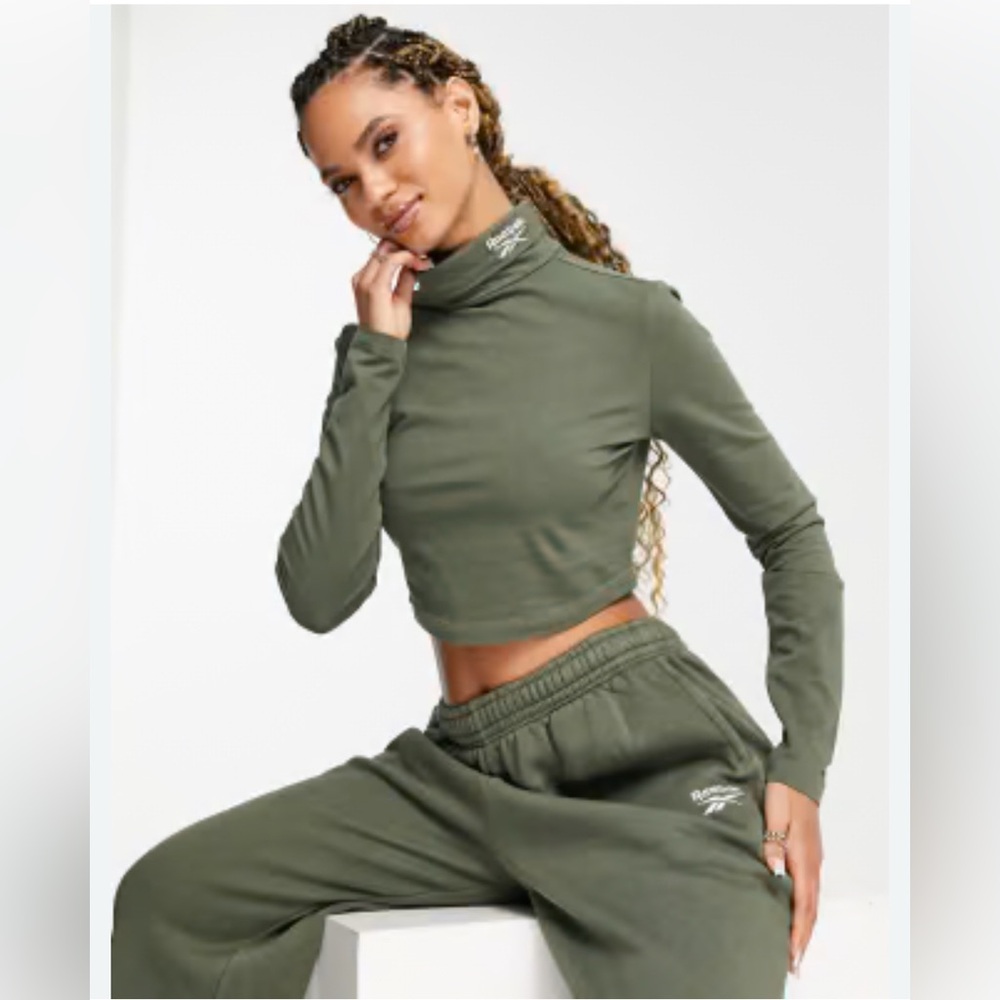 Reebok High Neck Crop Top in Olive